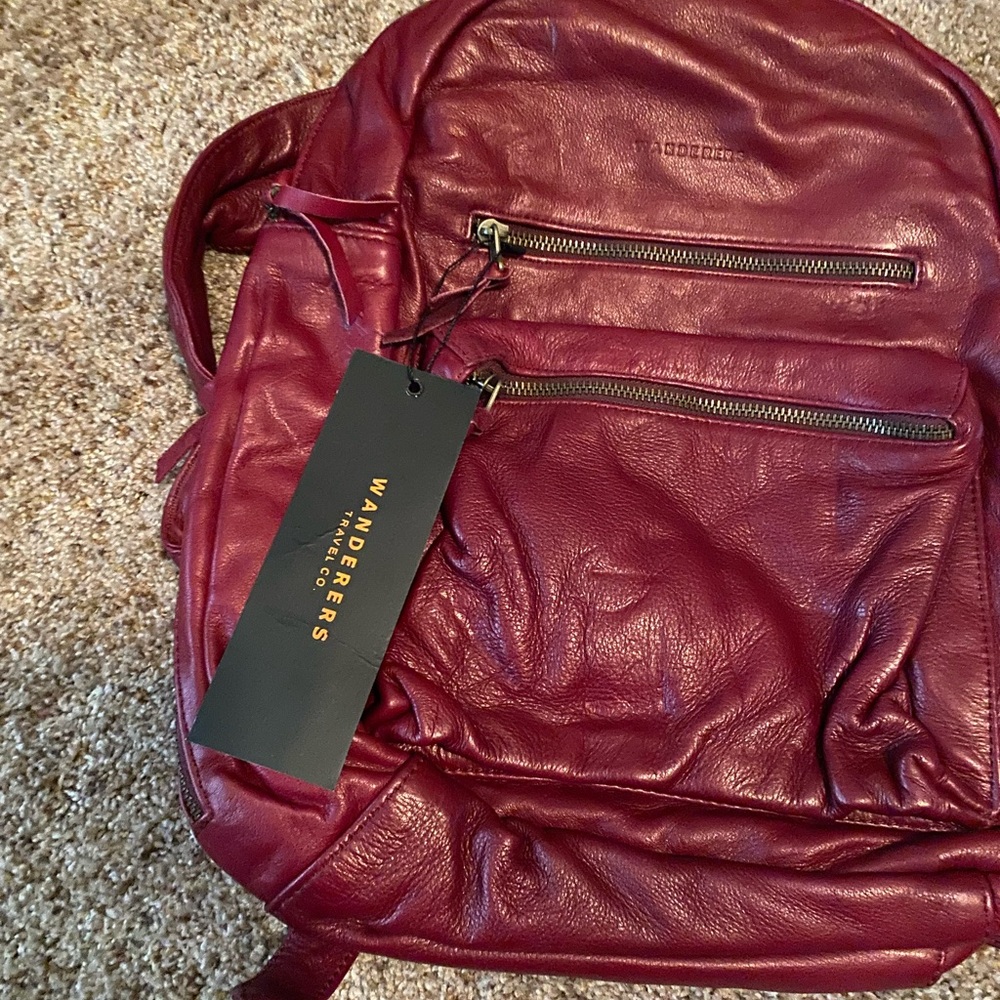 NWT Wanderers Travel Burgandy Leather backpack